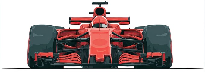 Close-up front view of a sleek red racing car