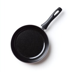 Black Nonstick Frying Pan with Handle on White Background for Kitchen Cooking and Food Preparation