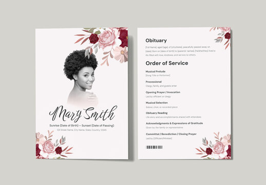 Funeral Obituary Program Memorial Service Template