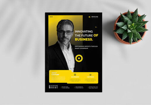 Bold Black and Yellow Corporate Consulting Flyer Template for Business Promotions