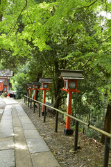 秋の鞍馬寺　石段と灯籠
