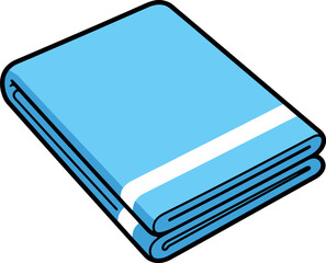 Folded blue towel with white stripe ready for use after shower.