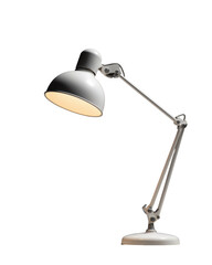 Modern desk lamp with adjustable arm and light bulb isolated