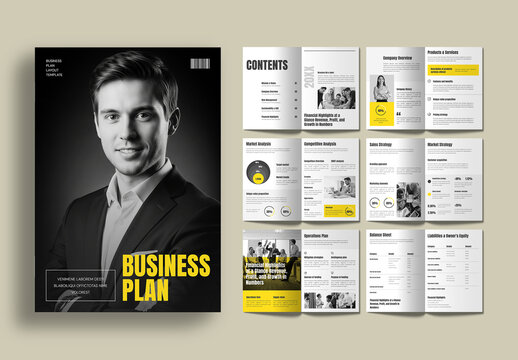 Modern Company Business Plan Brochure Template with Financial Data