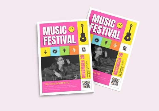 Colorful Music Festival Flyer Template with Pop Art Event