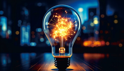 Creative Light Bulb with Spark Explosion in the Dark