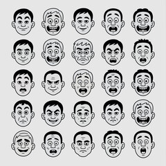 Collection of cartoon faces expressing various emotions and reactions
