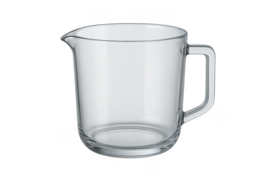 Empty transparent glass measuring jug on transparent background