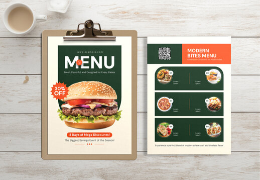 Modern and Elegant Fast Food Restaurant Menu