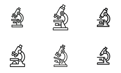 Microscope Icon Set – Black Outline Scientific Instrument Vectors for Laboratory, Research, and Education Design