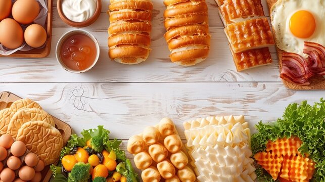 Enjoy a tempting variety of breakfast options eggs, pastries, fruits, and greens