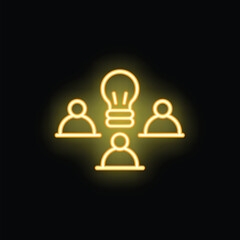 Yellow neon icon representing a team finding a business idea, perfect for websites and apps