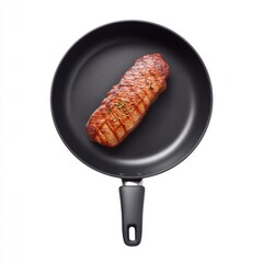 Grilled Steak on Nonstick Frying Pan Ready for Culinary Presentation and Enjoyment in a Modern Kitchen Setting