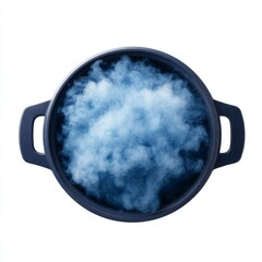 Surreal Blue Cloud Formation in a Round Bowl Captured from Above Showing Soft and Fluffy Textures