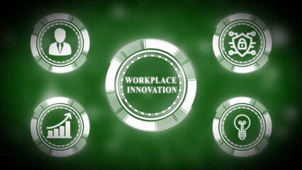 Workplace innovation concept illustrated with various icons representing key business elements
