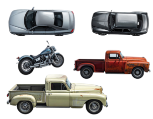  Transportation Illustration Pack – Sports Cars, Motorbikes, and Vintage Classics PNG 