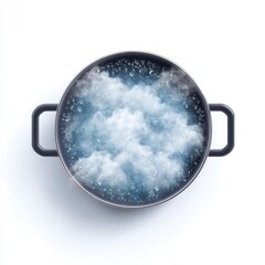 Boiling Pot with Steam and Clouds Simulating Water Vapor and Atmospheric Effects Above a Calm Surface