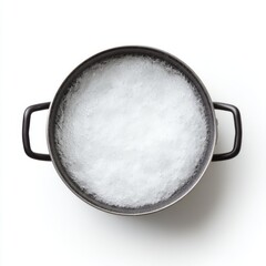 Aerial View of a Black Pot Filled with Bubbles and Foam on a White Background