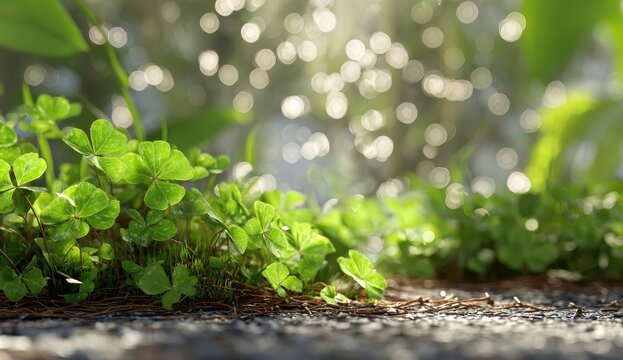 Lush green clover in soft sunlight
