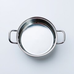 Stainless Steel Cooking Pot with Handles Prepared for Culinary Use on a Light Background