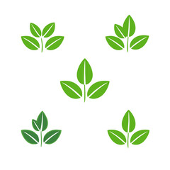Flat Green Leaf Icon Collection Representing Nature, Ecology, and Fresh Organic Design Elements for Vector Illustration Use
