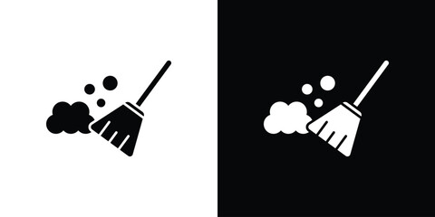 Sweeping icon in solid silhouette set. Vector Illustration.