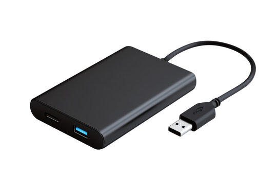 Black external hard drive with USB cable cut out