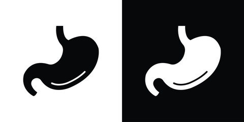 Stomach icon in solid silhouette set. Vector Illustration.