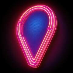 A vibrant neon location marker shines in pink and blue hues against a dark backdrop