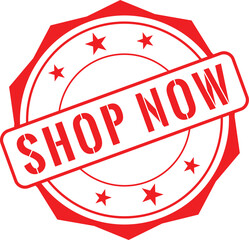 Shop Now Rubber Stamp |   Red Shop Now Label or Seal Design | Shop Now Icon for Marketing and E-commerce Promotions