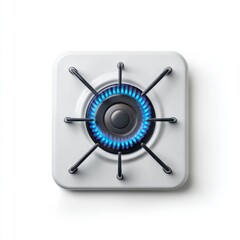 Modern stove burner with blue flame on a clean white background showcasing gas cooking technology and kitchen appliance design