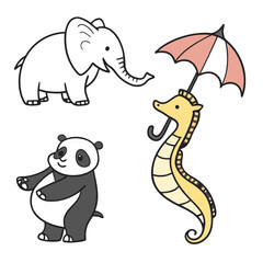 Fototapeta premium Funny cartoon animal set with cute wildlife characters in vector illustration