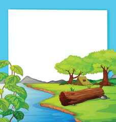 Cartoon Forest Landscape with River and Tent