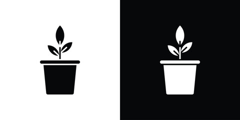 Plant Pot icon in solid silhouette set. Vector Illustration.