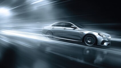 Obraz premium Sleek sedan speeding through a blur of light trails