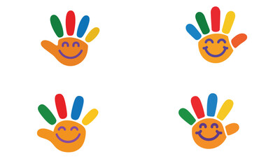 Fototapeta premium Colorful smiling hand logo design with happy face and rainbow fingers for children education or kindergarten branding 