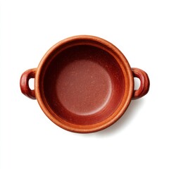 Rustic Brown Clay Pot with Two Handles for Cooking or Serving Food on a White Background