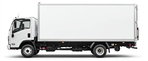 White delivery truck with a box body, on a white background