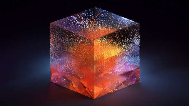 Abstract Data Visualization - Transparent 3D Cube Representing Multidimensional Analytics