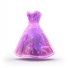 Elegant Futuristic Dress with Circuit Design in a Vibrant Pink Color on a Clean White Background