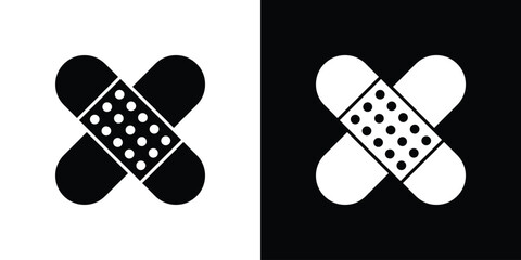 Medical patch icon in solid silhouette set. Vector Illustration.