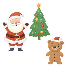 Charming christmas scene featuring santa claus a decorated tree and a cute teddy bear a festive holiday gathering