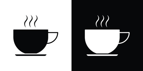 Hot tea icon in solid silhouette set. Vector Illustration.