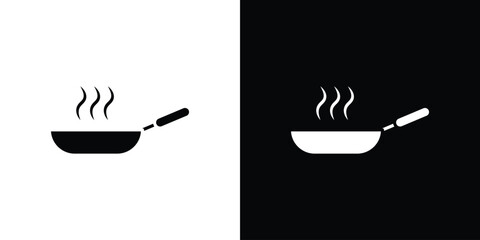 Frying pan icon in solid silhouette set. Vector Illustration.