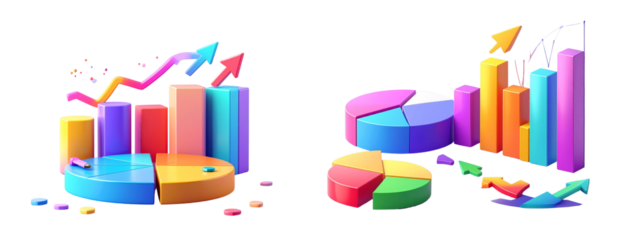 Sat of  Modern Infographic Elements with Colorful Charts and Arrows – Transparent PNG Set