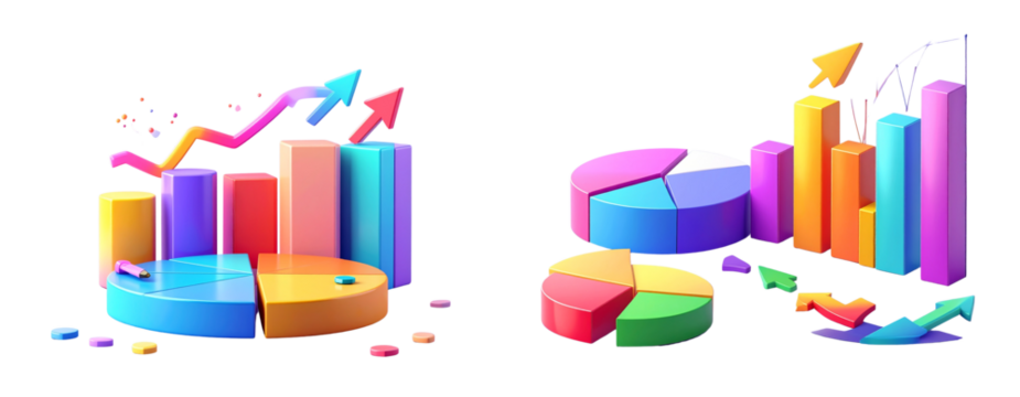 Sat of  Modern Infographic Elements with Colorful Charts and Arrows – Transparent PNG Set