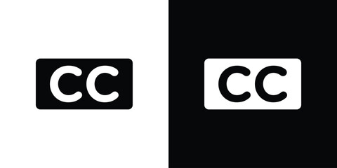 Closed caption icon in solid silhouette set. Vector Illustration.