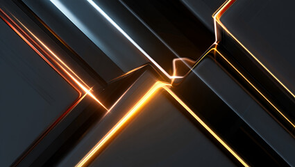 Abstract geometric composition with glowing lines and metallic surfaces, creating a modern and dynamic visual.