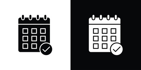 Calendar check icon in solid silhouette set. Vector Illustration.