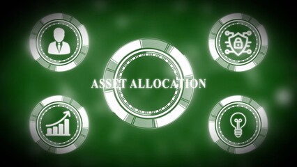 Asset allocation concept represented with business icons on a green background